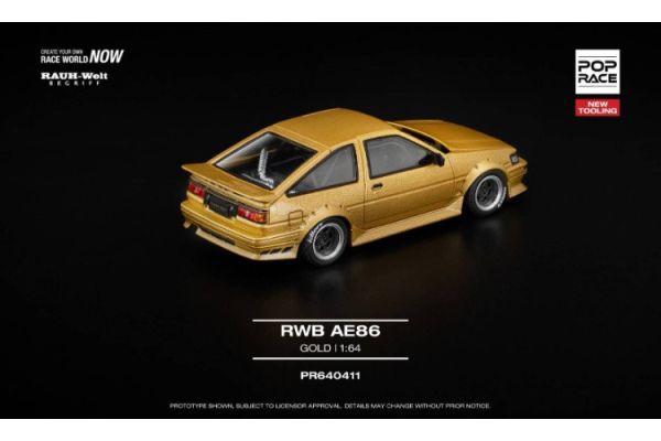 (預購) 新模具 POP RACE 1/64 豐田  RWB AE86 GOLD 金曜 PR640411 20251121 新模具 POP RACE 1/64 豐田  RWB AE86 GOLD 金曜 PR640411