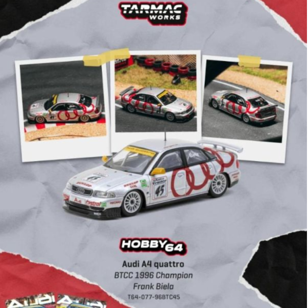 (預購) TARMAC WORKS 1/64 HOBBY64 Audi A4 quattro BTCC 1996 Champion T64-077-96BTC45 20260607 TARMAC WORKS 1/64 HOBBY64 Audi A4 quattro BTCC 1996 Champion T64-077-96BTC45
