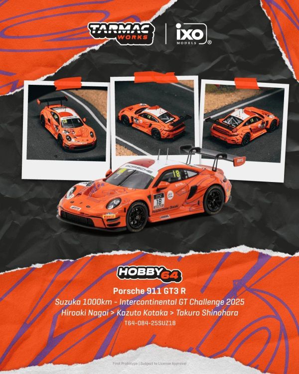 (預購) TARMAC WORKS 1/64 保時捷 HOBBY64 Porsche 911 GT3 R Suzuka 1000km - Intercontinental GT Challenge 2025 T64-084-25SUZ18 20260921 TARMAC WORKS 1/64 保時捷 HOBBY64 Porsche 911 GT3 R Suzuka 1000km - Intercontinental GT Challenge 2025 T64-084-25SUZ18