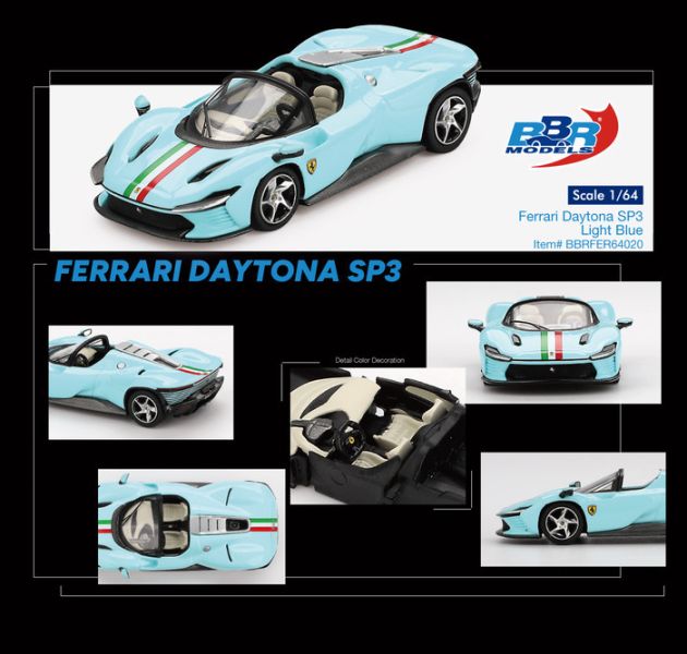BBR 1/64 法拉利 Ferrari Daytona SP3 Light Blue BBRFER64020 BBR 1/64 法拉利 Ferrari Daytona SP3 Light Blue BBRFER64020