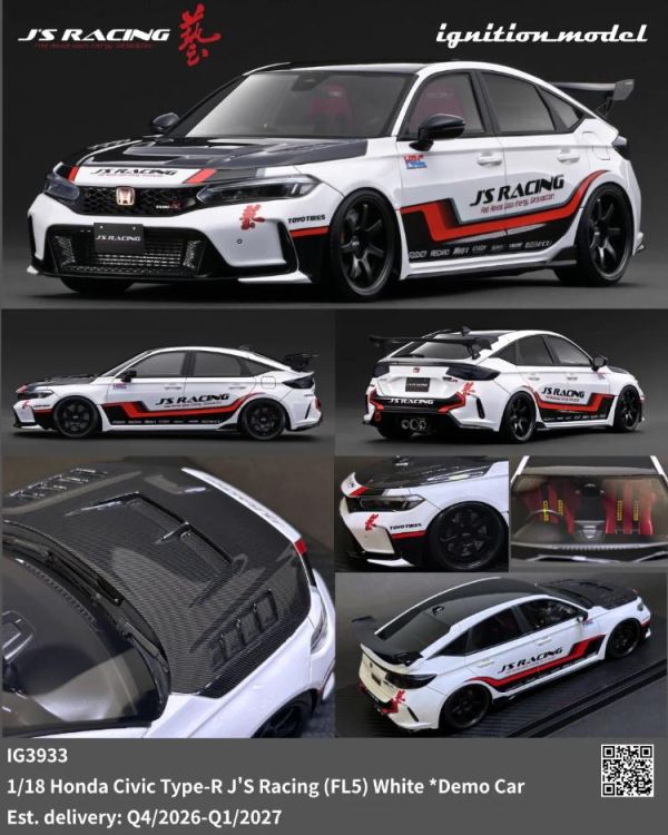 (預購) ignition model 1/18 本田 Honda Civic Type-R J"S Racing (FL5) White *Demo Car IG3933 20260507 ignition model 1/18 本田 Honda Civic Type-R J"S Racing (FL5) White *Demo Car IG3933