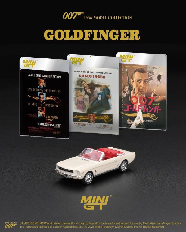 (預購) [吊卡版] MINIGT 福特 Ford Mustang convertible 1964 “Goldfinger” 法文版 LHD MGT00928-007F 20261001 [吊卡版] MINIGT 福特 Ford Mustang convertible 1964 “Goldfinger” 法文版 LHD MGT00928-007F