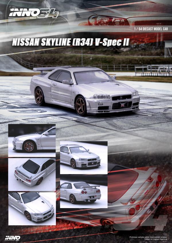 INNO64 1/64 日產 NISSAN SKYLINE GT-R (R34) V-Spec II 銀色 INNO64 1/64 日產 NISSAN SKYLINE GT-R (R34) V-Spec II 銀色