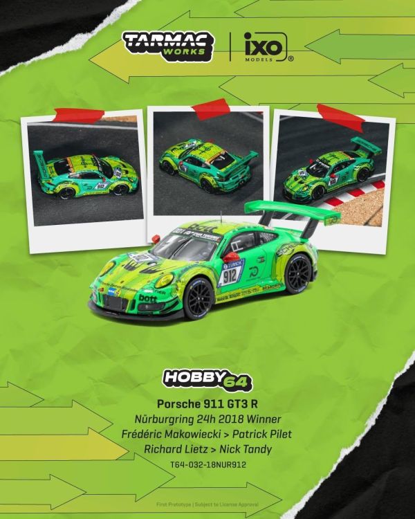 (預購) TARMAC WORKS 1/64 保時捷 HOBBY64 Porsche 911 GT3 R Nürburgring 24h 2018 Winner 20261108 TARMAC WORKS 1/64 保時捷 HOBBY64 Porsche 911 GT3 R Nürburgring 24h 2018 Winner