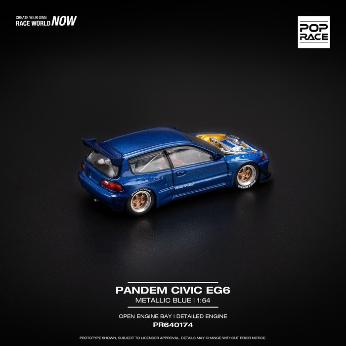 Pop Race 1:64 Pandem Civic EG6 VTEC RHD – Blue Metallic, No Hood, #174