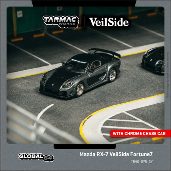 TARMAC WORKS 1/64 馬自達 Mazda RX-7 VeilSide Fortune 7 Grey metallic / Black T64G-075-GY TARMAC WORKS 1/64 馬自達 Mazda RX-7 VeilSide Fortune 7 Grey metallic / Black T64G-075-GY