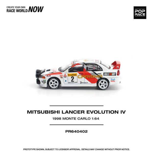 (預購) POP RACE 1/64 三菱 MITSUBISHI LANCER EVOLUTION IV - 1998 MONTE CARLO RALLY (預購) POP RACE 1/64 三菱 MITSUBISHI LANCER EVOLUTION IV - 1998 MONTE CARLO RALLY