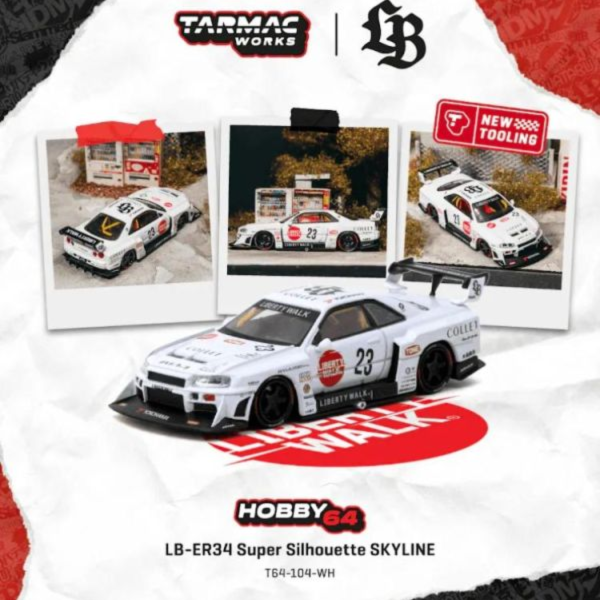 (預購) TARMAC WORKS 1/64 日產 HOBBY64 LB-ER34 Super Silhouette SKYLINE White T64-104-WH 20260607 TARMAC WORKS 1/64 日產 HOBBY64 LB-ER34 Super Silhouette SKYLINE White T64-104-WH