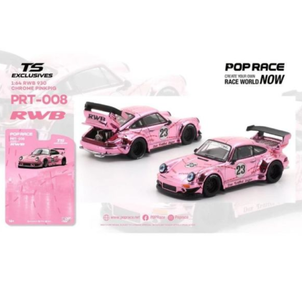 (預購) [吊卡版] POP RACE 1/64 RWB 930 CHROME PINK PIG PRT008 20260810 [吊卡版] POP RACE 1/64 RWB 930 CHROME PINK PIG PRT008