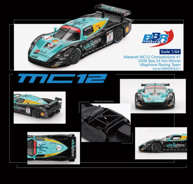 BBR 1/64 瑪沙拉蒂 Maserati MC12 Competizione #1 Vitaphone Racing Team 2008 Spa 24 Hrs. Winner BBRDIE6421 BBR 1/64 瑪沙拉蒂 Maserati MC12 Competizione #1 Vitaphone Racing Team 2008 Spa 24 Hrs. Winner BBRDIE6421