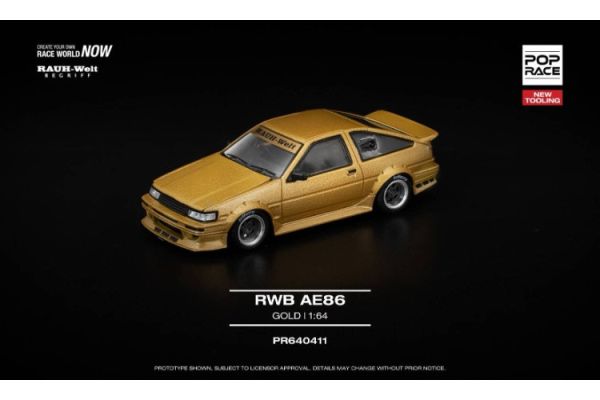 (預購) 新模具 POP RACE 1/64 豐田  RWB AE86 GOLD 金曜 PR640411 20251121 新模具 POP RACE 1/64 豐田  RWB AE86 GOLD 金曜 PR640411