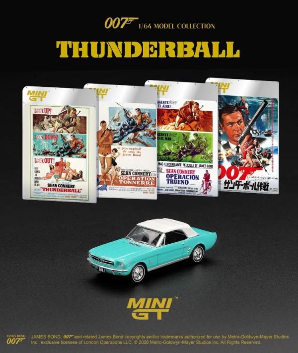 (預購) [吊卡版] MINIGT 1/64 福特 Ford Mustang Convertible 1965 "Thunderball" / LHD MGT00923-007E 20260805 [吊卡版] MINIGT 1/64 福特 Ford Mustang Convertible 1965 "Thunderball" / LHD MGT00923-007E