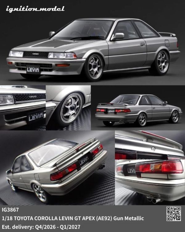 (預購) ignition model 1/18 豐田 TOYOTA COROLLA LEVIN GT APEX (AE92) Gun Metallic IG3867 20260507 ignition model 1/18 豐田 TOYOTA COROLLA LEVIN GT APEX (AE92) Gun Metallic IG3867