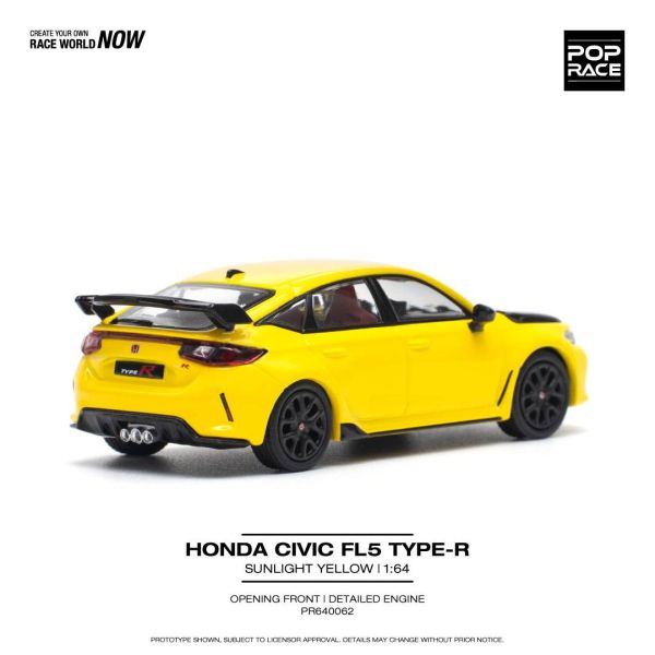 POP RACE 1/64 本田 HONDA CIVIC FL5 TYPE-R 11代喜美 日光黃 POP RACE 1/64 本田 HONDA CIVIC FL5 TYPE-R 11代喜美 日光黃