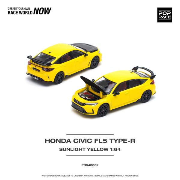 POP RACE 1/64 本田 HONDA CIVIC FL5 TYPE-R 11代喜美 日光黃 POP RACE 1/64 本田 HONDA CIVIC FL5 TYPE-R 11代喜美 日光黃