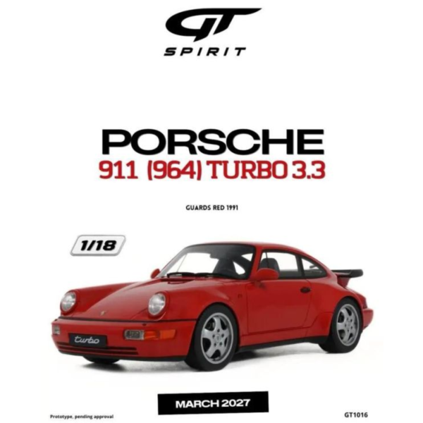 (預購) GT SPIRIT 1/18 保時捷 PORSCHE 911 (964) TURBO 3.3 GUARDS RED 1991 GT1016 20260928 GT SPIRIT 1/18 保時捷 PORSCHE 911 (964) TURBO 3.3 GUARDS RED 1991 GT1016