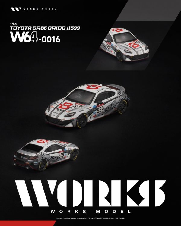 (預購) WORKS MODEL 1/64 豐田 TOYOTA GR86 ORIDO #599 W640016 20261011 WORKS MODEL 1/64 豐田 TOYOTA GR86 ORIDO #599 W640016