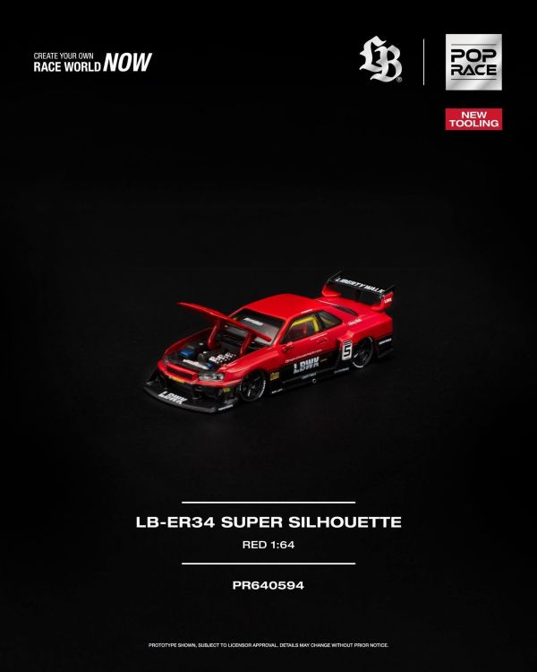 (預購) POP RACE 1/64 LB-ER34 SUPER SILHOUETTE RED PR640594 20261007 POP RACE 1/64 LB-ER34 SUPER SILHOUETTE RED PR640594