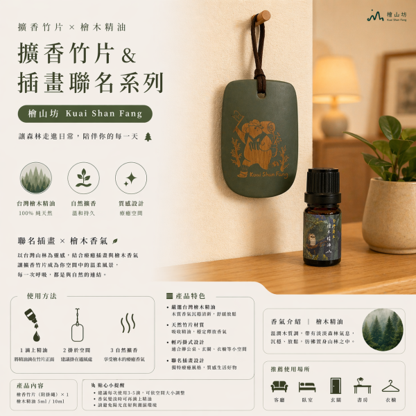 預購中【永續聯名新品】竹製可掛式擴香片(檜熊款)+檜木精油組 檜山坊,元泰竹藝社,竹製擴香,擴香禮盒,檜木精油,台灣檜木,天然擴香,居家香氛,木質香氛,療癒香氛,送禮推薦,質感禮盒,環保擴香,竹藝設計,台灣品牌,永續禮品