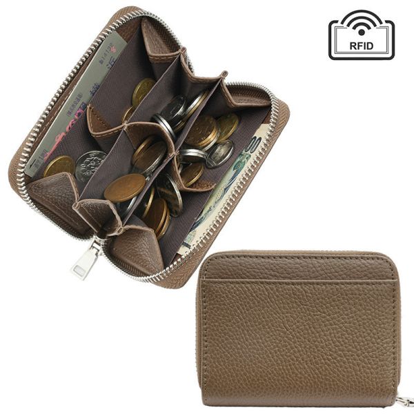 【旅日小金庫】多分格真皮零錢包-深灰色 旅日小金庫, 真皮零錢包, 多分格短夾, RFID 防盜, 旅行錢包, 多層收納, 真皮短夾, 零錢卡片包