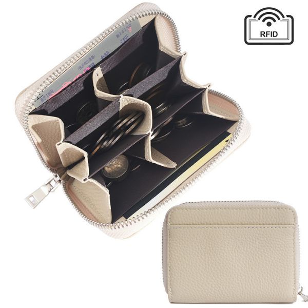 【旅日小金庫】多分格真皮零錢包-奶白色 旅日小金庫, 真皮零錢包, 多分格短夾, RFID 防盜, 旅行錢包, 多層收納, 真皮短夾, 零錢卡片包