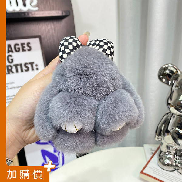 療癒系絨毛兔兔吊飾｜8色｜格紋蝴蝶結設計｜深灰色 灰色兔吊飾,兔子鑰匙圈,絨毛包飾,可愛小物,蝴蝶結吊飾