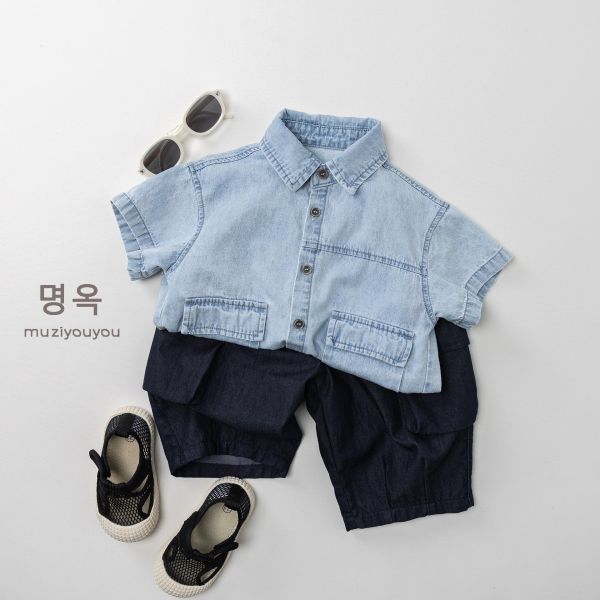 帥哥一枚短袖牛仔襯衫 