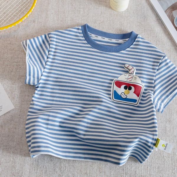 飲料好好喝條紋短tee 