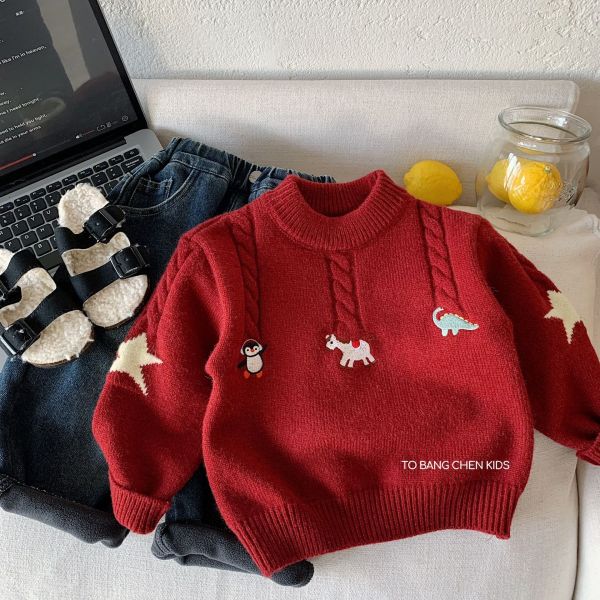 霧紅色童趣動物針織上衣 