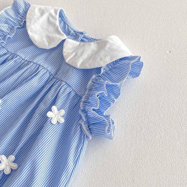 奶油領藍條紋包屁 