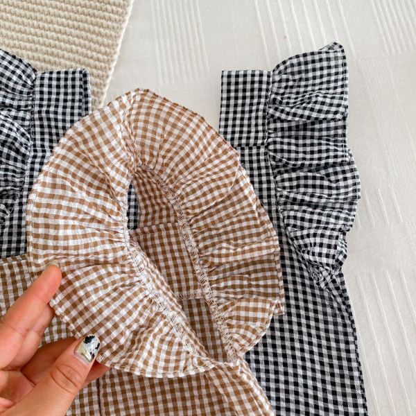 小格紋飛飛袖女寶套裝 