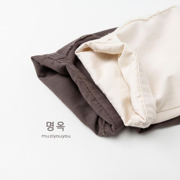 側邊毛邊大地色簡約長褲 