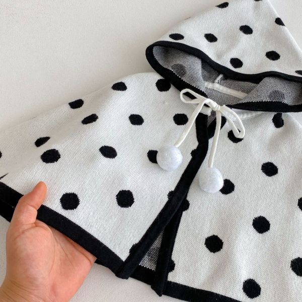 黑白小圓點連帽斗篷 