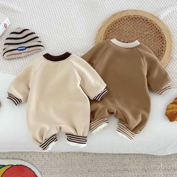 栗子帽小熊加厚連身衣 