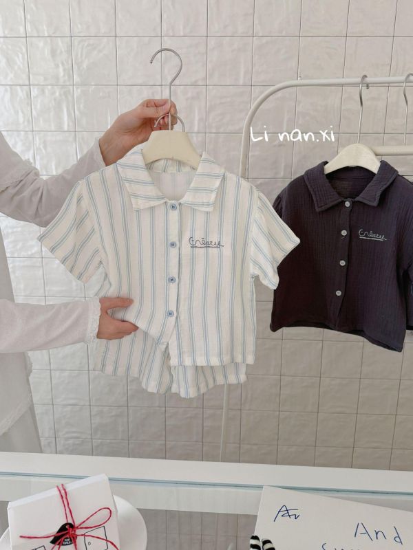 復古款紋路襯衫套裝 