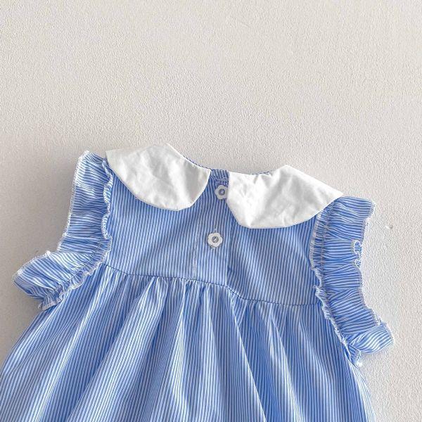 奶油領藍條紋包屁 