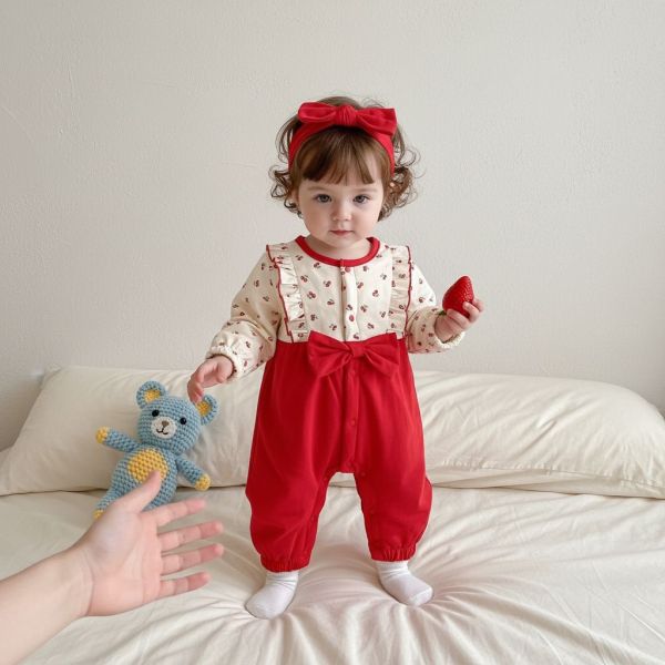 滿印莓果蝴蝶結連身衣 