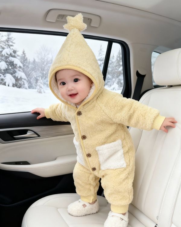 小月亮星帽絨絨連身衣 