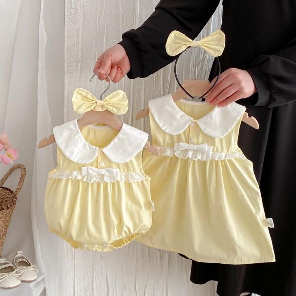 淡淡優雅黃娃娃領姊妹裝 