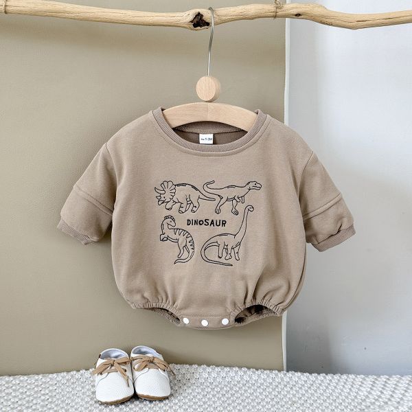 卡其系簡約恐龍包屁 