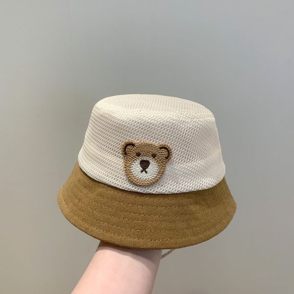 撞色刺繡小熊透氣漁夫帽 