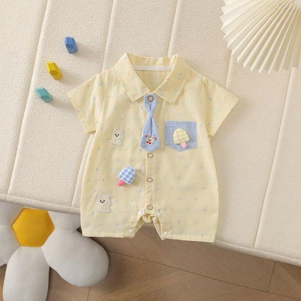 彩色點點領帶小熊連身衣 