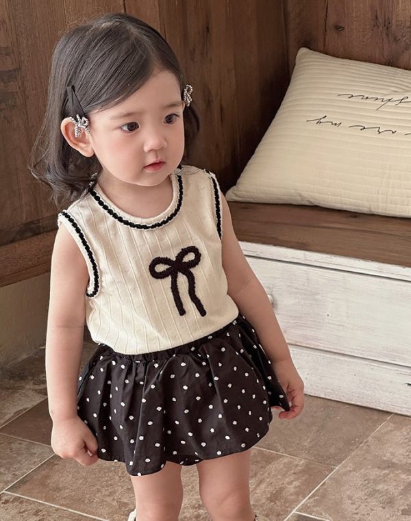 甜美蝴蝶結點點無袖包屁套裝 