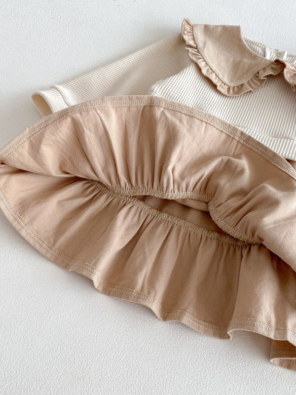 華夫格焦糖領裙子套裝 