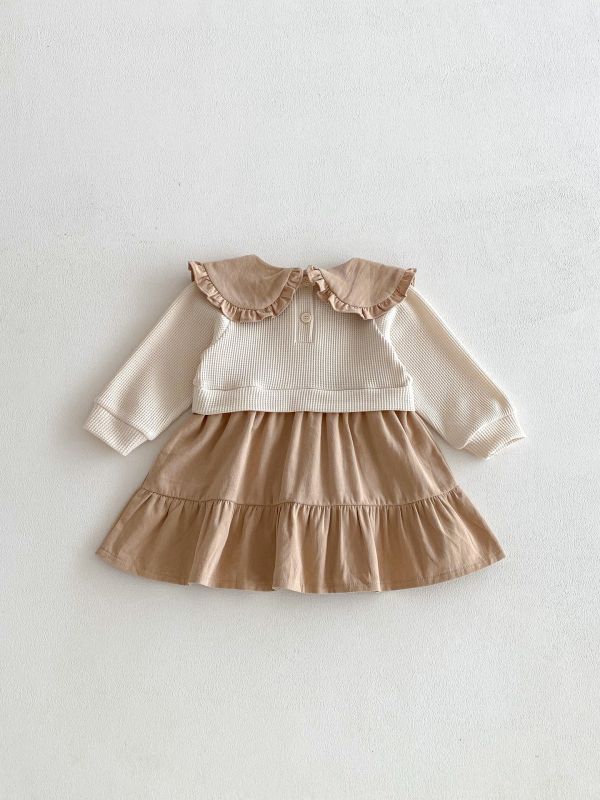 華夫格焦糖領裙子套裝 