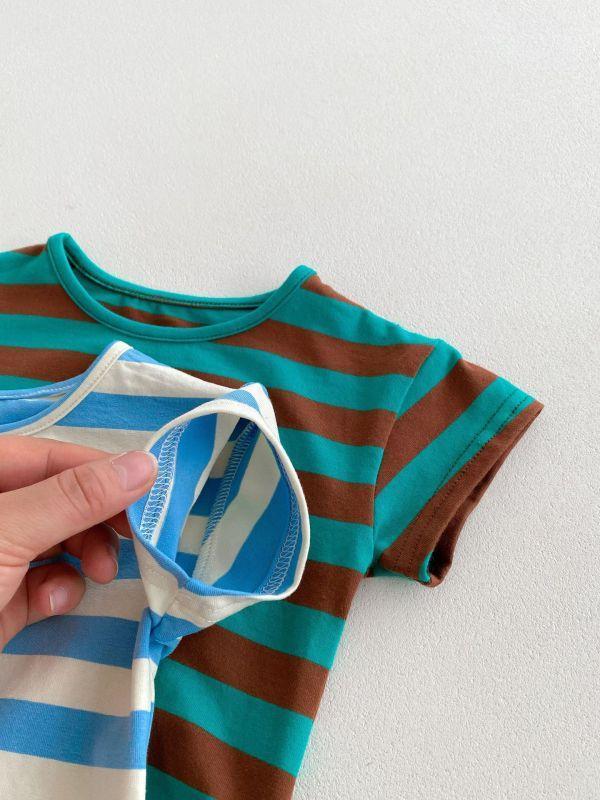 橫條紋口袋吊帶套裝 