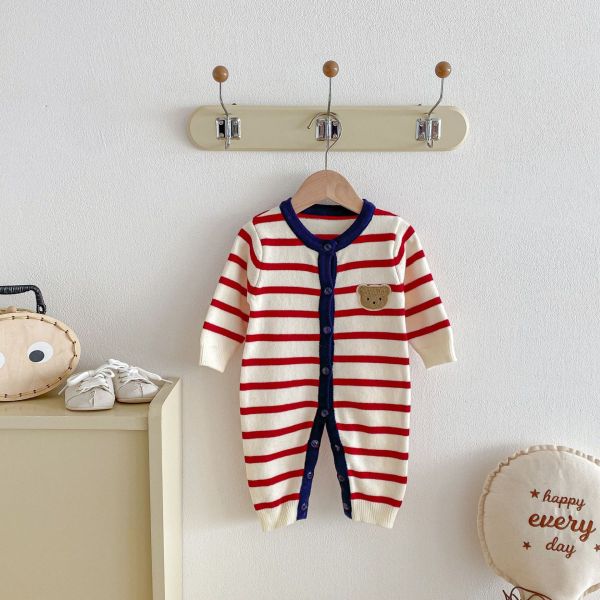 小熊航海條紋針織連身衣 