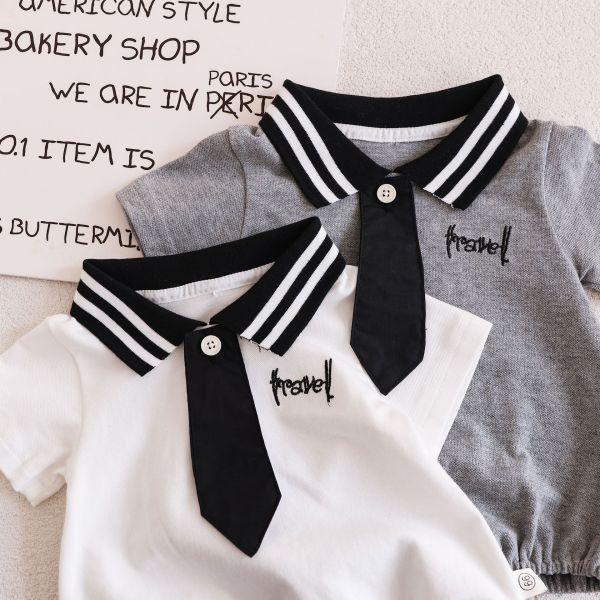 短袖POLO領刺袖包屁 