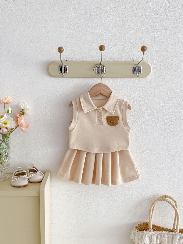 呆呆熊背心百摺裙套裝 