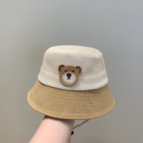撞色刺繡小熊透氣漁夫帽 